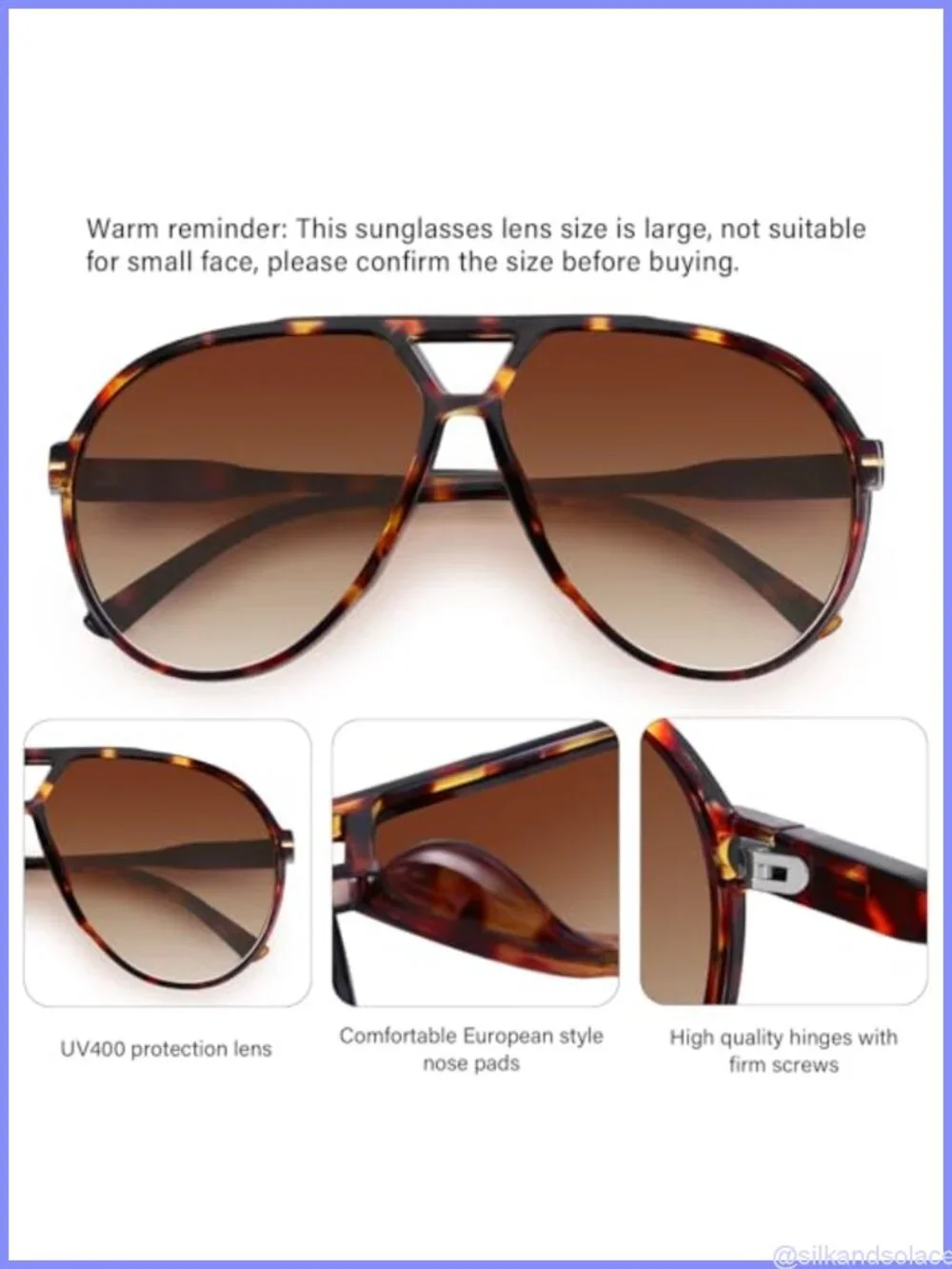 Oversized Retro Aviator Sunglasses 70s Vintage UV400 Full-Frame Unisex